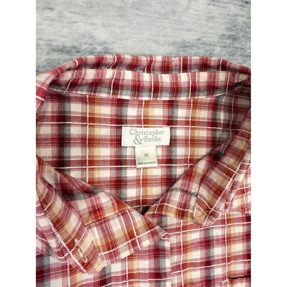 Christopher & Banks Womens XL Red Orange Plaid Button Up Shirt Long Sleeve - Picture 3 of 8